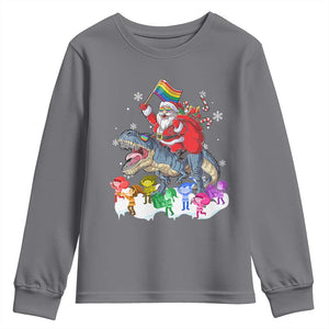 Funny Christmas LGBT Youth Sweatshirt Rainbow Flag Santa Riding Dinosaur TS09 Charcoal Print Your Wear