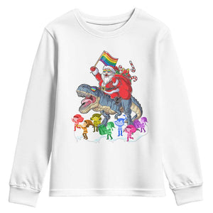 Funny Christmas LGBT Youth Sweatshirt Rainbow Flag Santa Riding Dinosaur TS09 White Print Your Wear