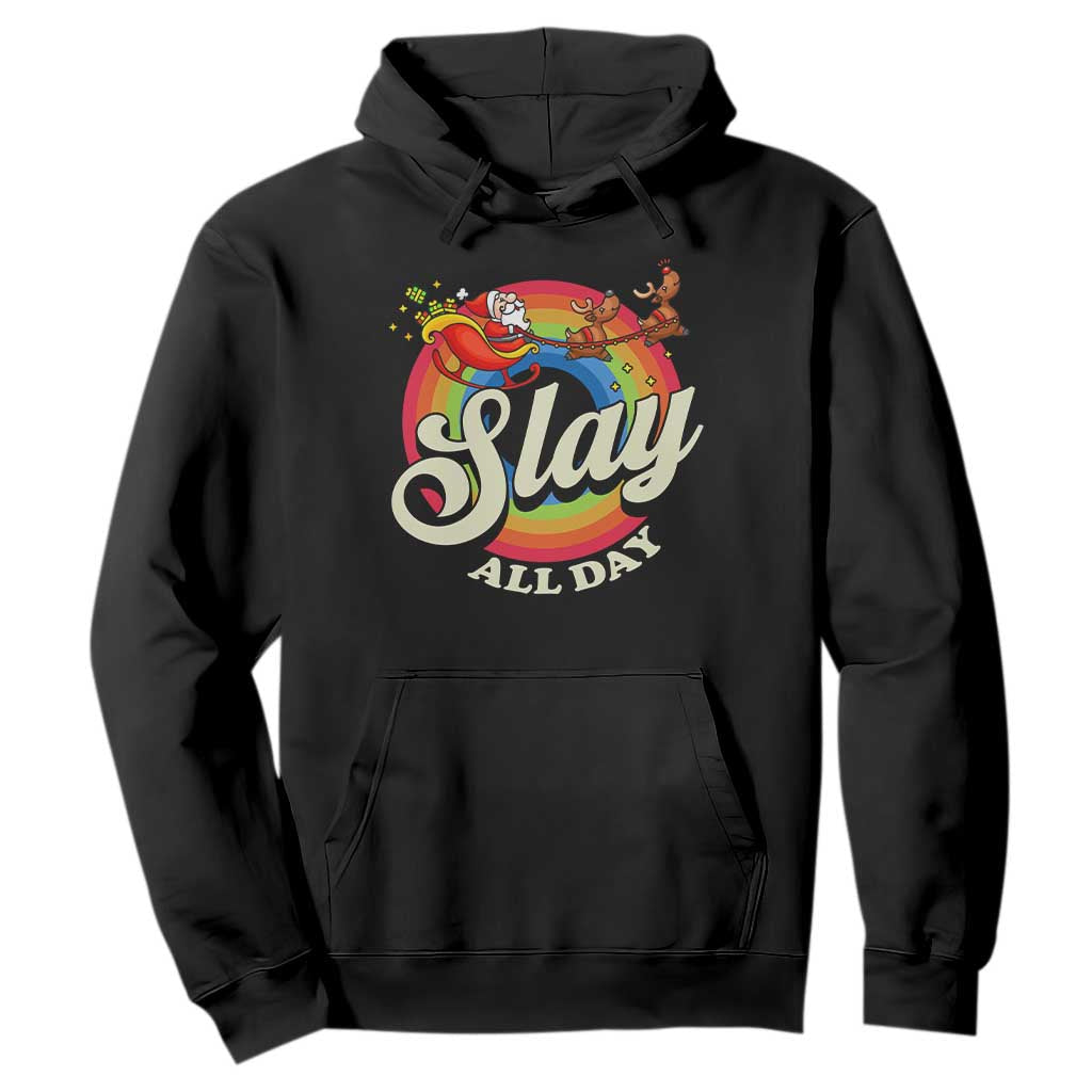 Funny Christmas LGBT Hoodie Slay All Day Sleigh Rainbow TS09 Black Print Your Wear