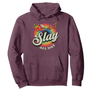 Funny Christmas LGBT Hoodie Slay All Day Sleigh Rainbow TS09 Maroon Print Your Wear