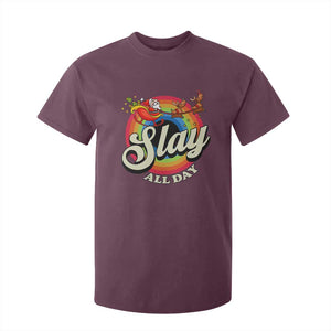 Funny Christmas LGBT T Shirt For Kid Slay All Day Sleigh Rainbow TS09 Maroon Print Your Wear