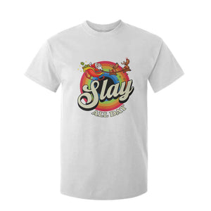 Funny Christmas LGBT T Shirt For Kid Slay All Day Sleigh Rainbow TS09 White Print Your Wear