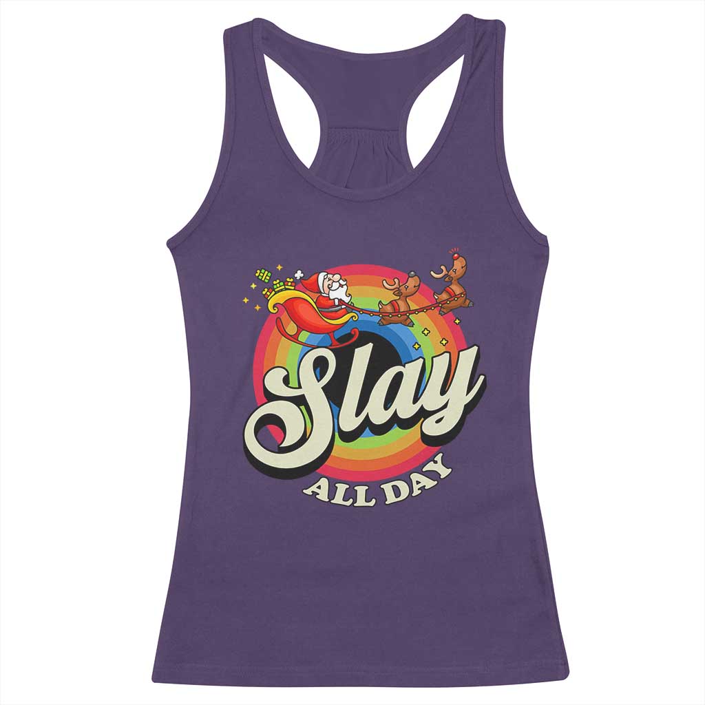 Funny Christmas LGBT Racerback Tank Top Slay All Day Sleigh Rainbow TS09 Purple Print Your Wear