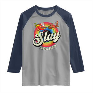 Funny Christmas LGBT Raglan Shirt Slay All Day Sleigh Rainbow TS09 Sport Gray Navy Print Your Wear