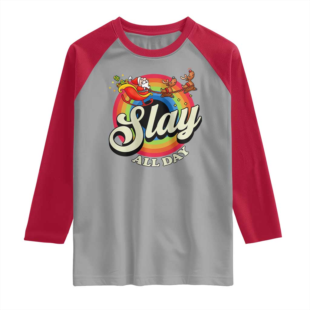 Funny Christmas LGBT Raglan Shirt Slay All Day Sleigh Rainbow TS09 Sport Gray Red Print Your Wear