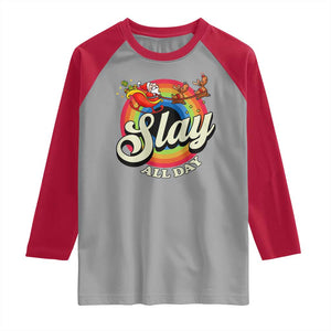 Funny Christmas LGBT Raglan Shirt Slay All Day Sleigh Rainbow TS09 Sport Gray Red Print Your Wear