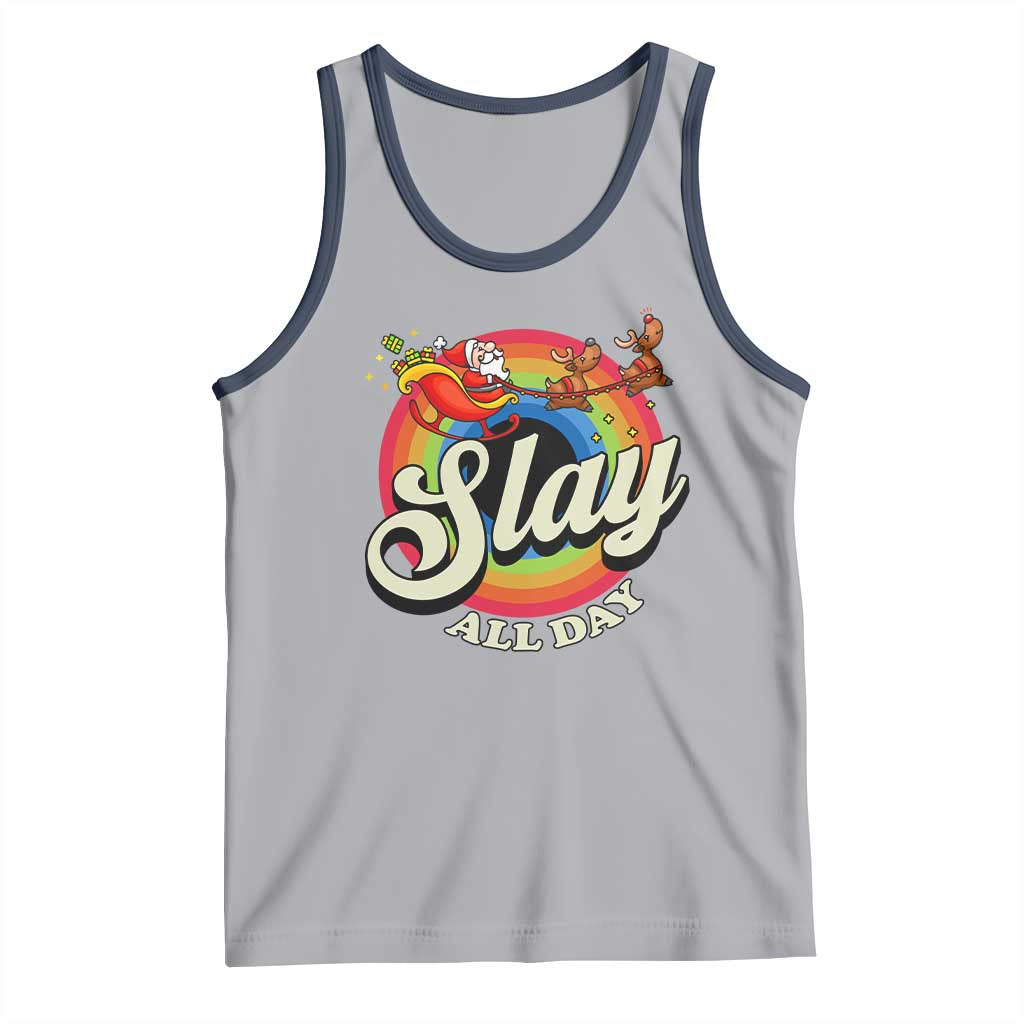 Funny Christmas LGBT Tank Top Slay All Day Sleigh Rainbow TS09 Athletic Heather Navy Print Your Wear