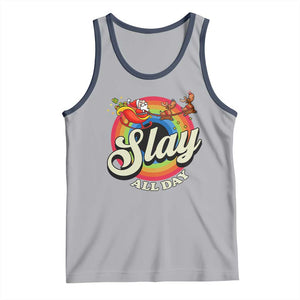 Funny Christmas LGBT Tank Top Slay All Day Sleigh Rainbow TS09 Athletic Heather Navy Print Your Wear