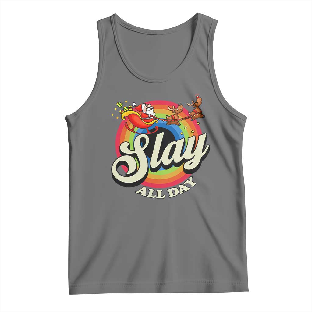 Funny Christmas LGBT Tank Top Slay All Day Sleigh Rainbow TS09 Black Heather Print Your Wear