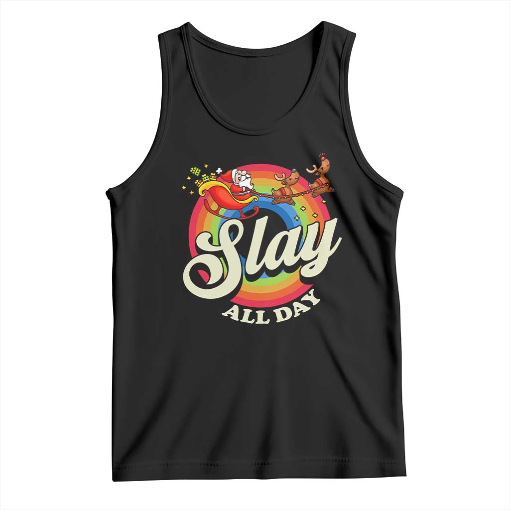 Funny Christmas LGBT Tank Top Slay All Day Sleigh Rainbow TS09 Black Print Your Wear