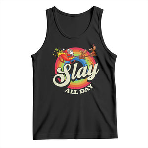 Funny Christmas LGBT Tank Top Slay All Day Sleigh Rainbow TS09 Black Print Your Wear