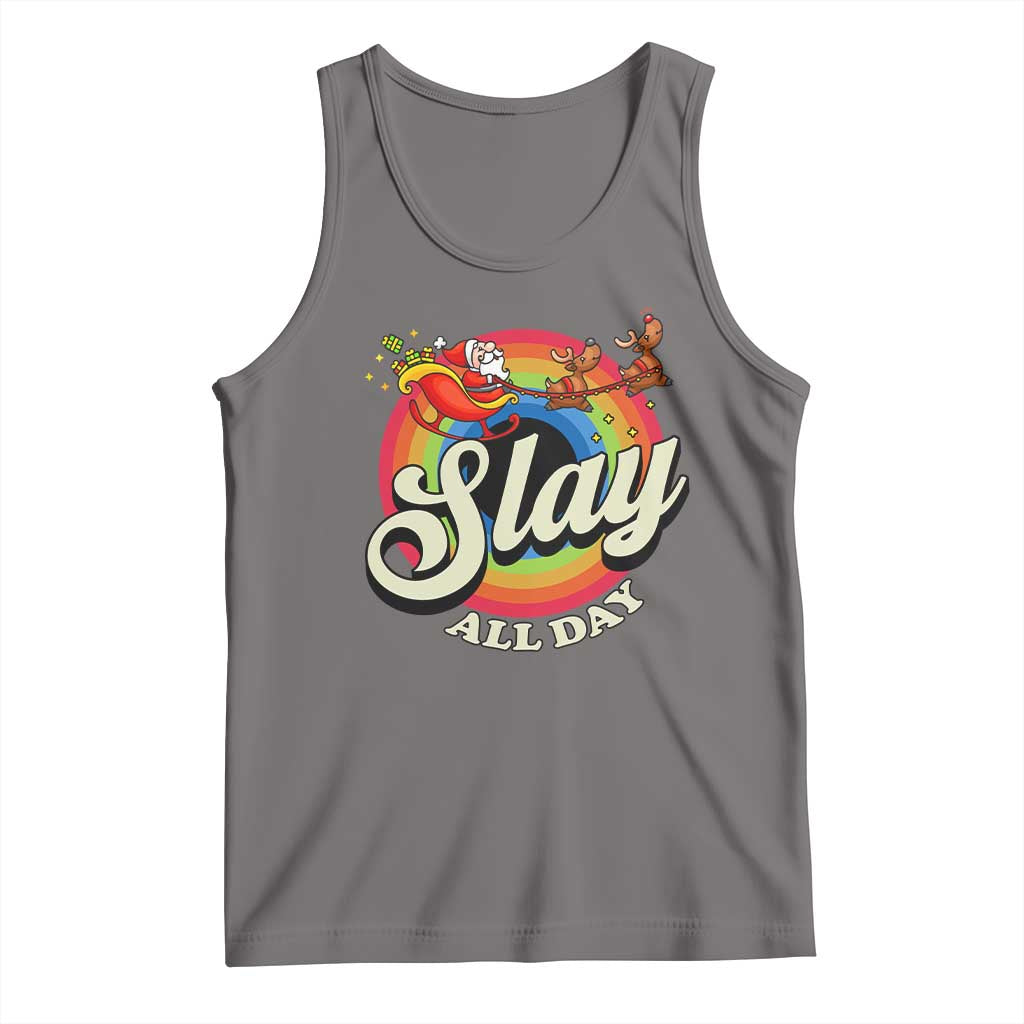 Funny Christmas LGBT Tank Top Slay All Day Sleigh Rainbow TS09 Deep Heather Print Your Wear