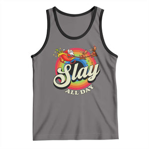 Funny Christmas LGBT Tank Top Slay All Day Sleigh Rainbow TS09 Deep Heather Black Print Your Wear
