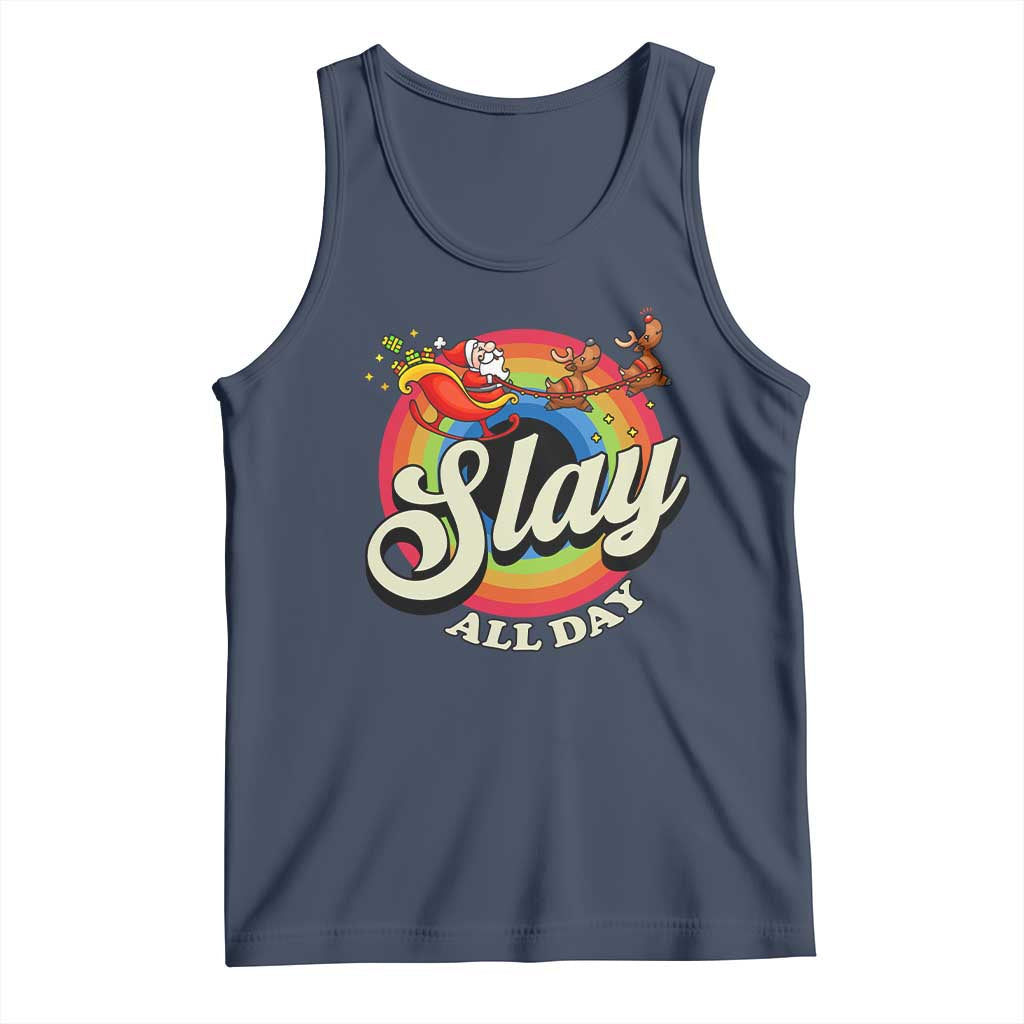 Funny Christmas LGBT Tank Top Slay All Day Sleigh Rainbow TS09 Navy Print Your Wear