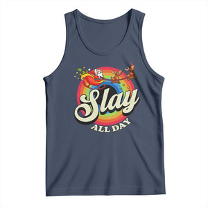 Funny Christmas LGBT Tank Top Slay All Day Sleigh Rainbow TS09 Navy Print Your Wear