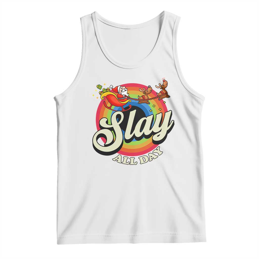 Funny Christmas LGBT Tank Top Slay All Day Sleigh Rainbow TS09 White Print Your Wear