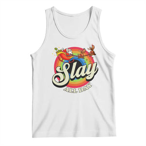 Funny Christmas LGBT Tank Top Slay All Day Sleigh Rainbow TS09 White Print Your Wear