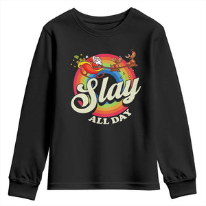 Funny Christmas LGBT Youth Sweatshirt Slay All Day Sleigh Rainbow TS09 Black Print Your Wear