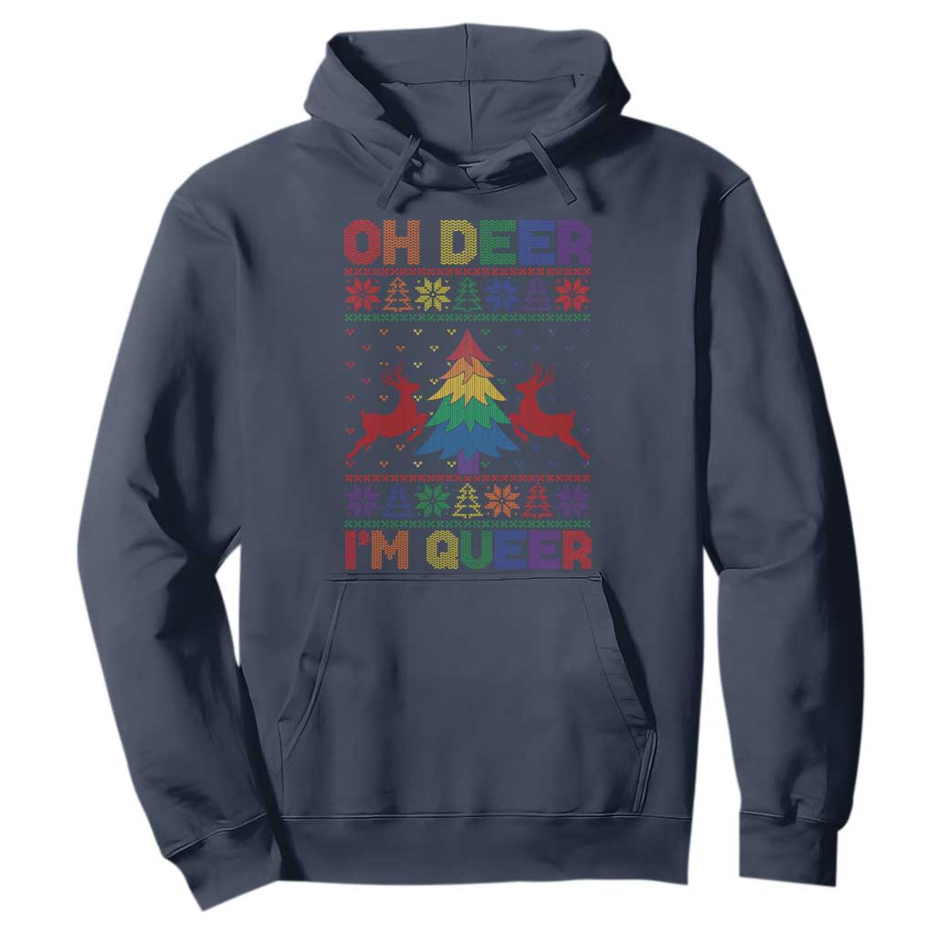 Funny Christmas LGBT Hoodie Oh Deer Im Queer TS09 Navy Print Your Wear