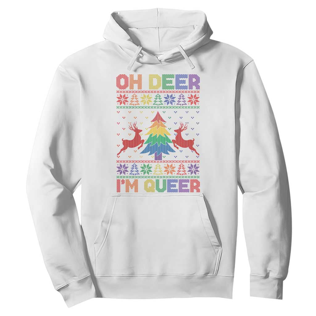 Funny Christmas LGBT Hoodie Oh Deer Im Queer TS09 White Print Your Wear