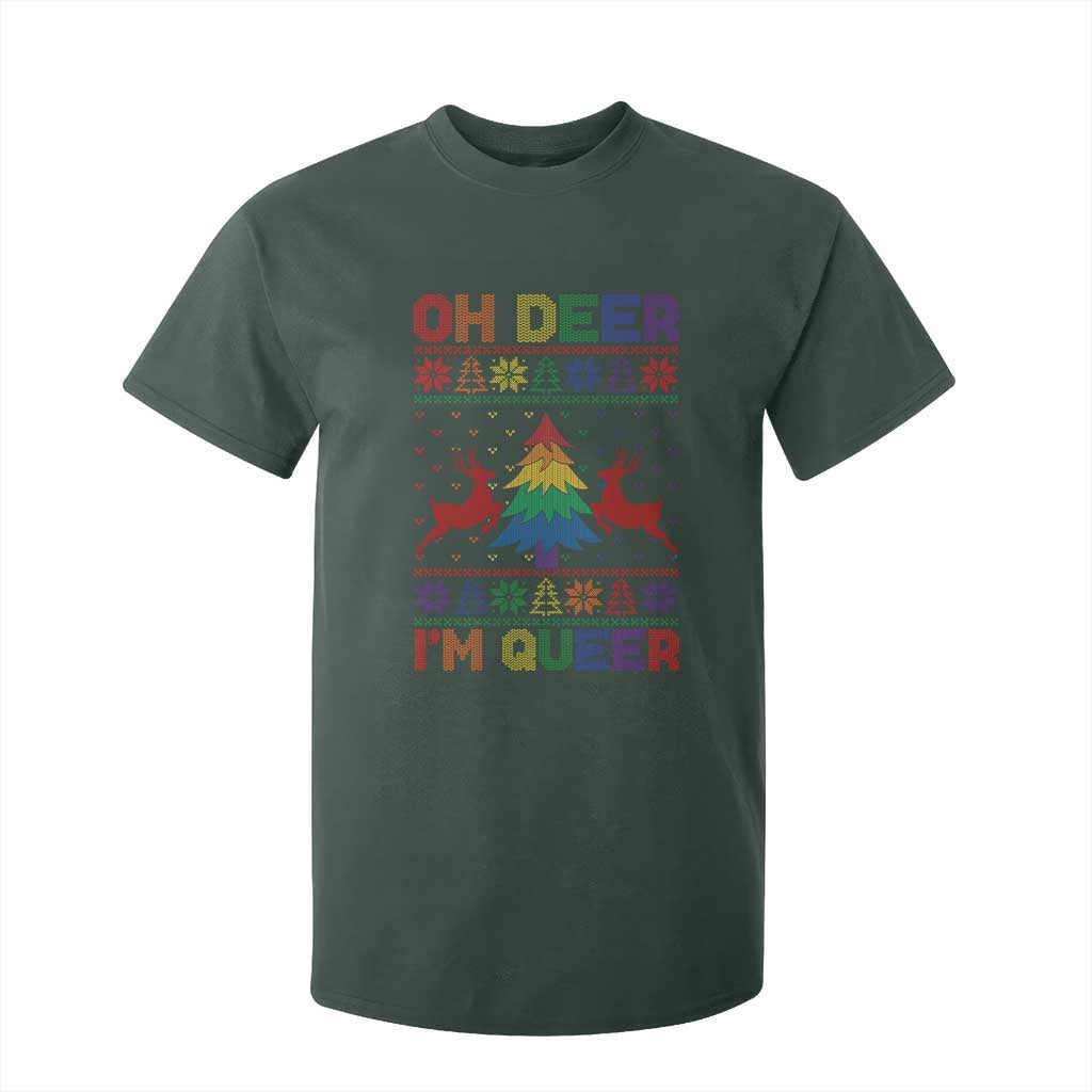 Funny Christmas LGBT T Shirt For Kid Oh Deer Im Queer TS09 Dark Forest Green Print Your Wear