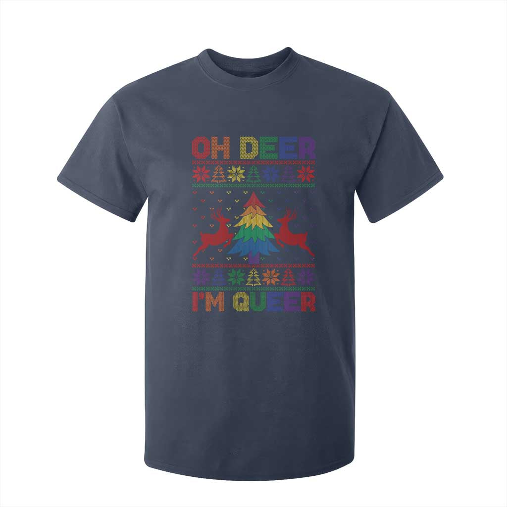 Funny Christmas LGBT T Shirt For Kid Oh Deer Im Queer TS09 Navy Print Your Wear