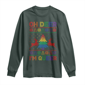 Funny Christmas LGBT Long Sleeve Shirt Oh Deer Im Queer TS09 Dark Forest Green Print Your Wear