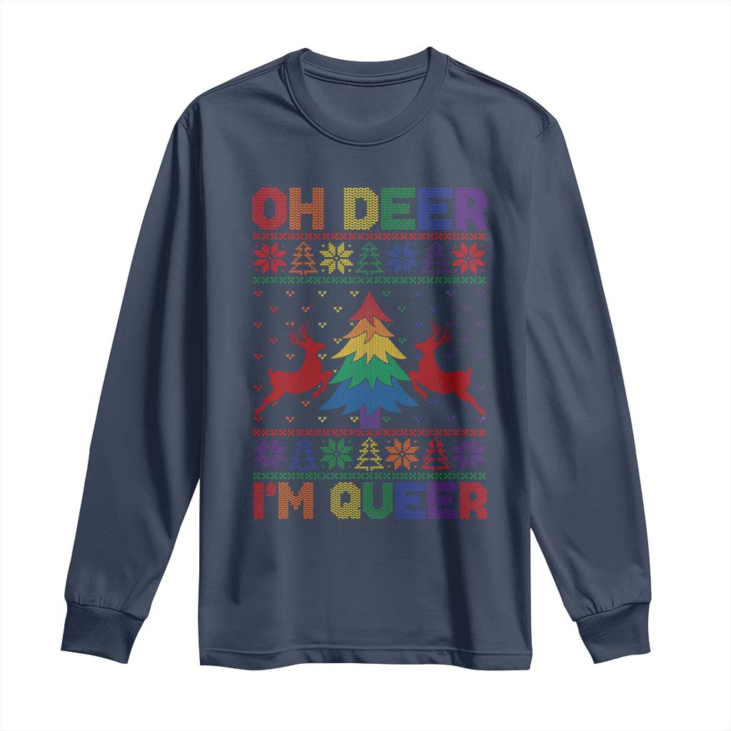 Funny Christmas LGBT Long Sleeve Shirt Oh Deer Im Queer TS09 Navy Print Your Wear