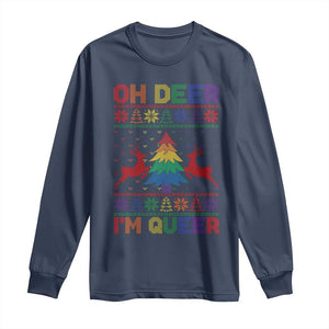 Funny Christmas LGBT Long Sleeve Shirt Oh Deer Im Queer TS09 Navy Print Your Wear