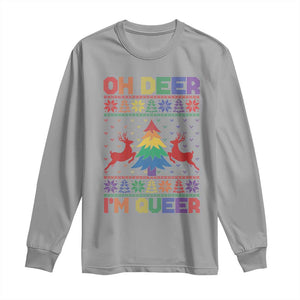 Funny Christmas LGBT Long Sleeve Shirt Oh Deer Im Queer TS09 Sport Gray Print Your Wear