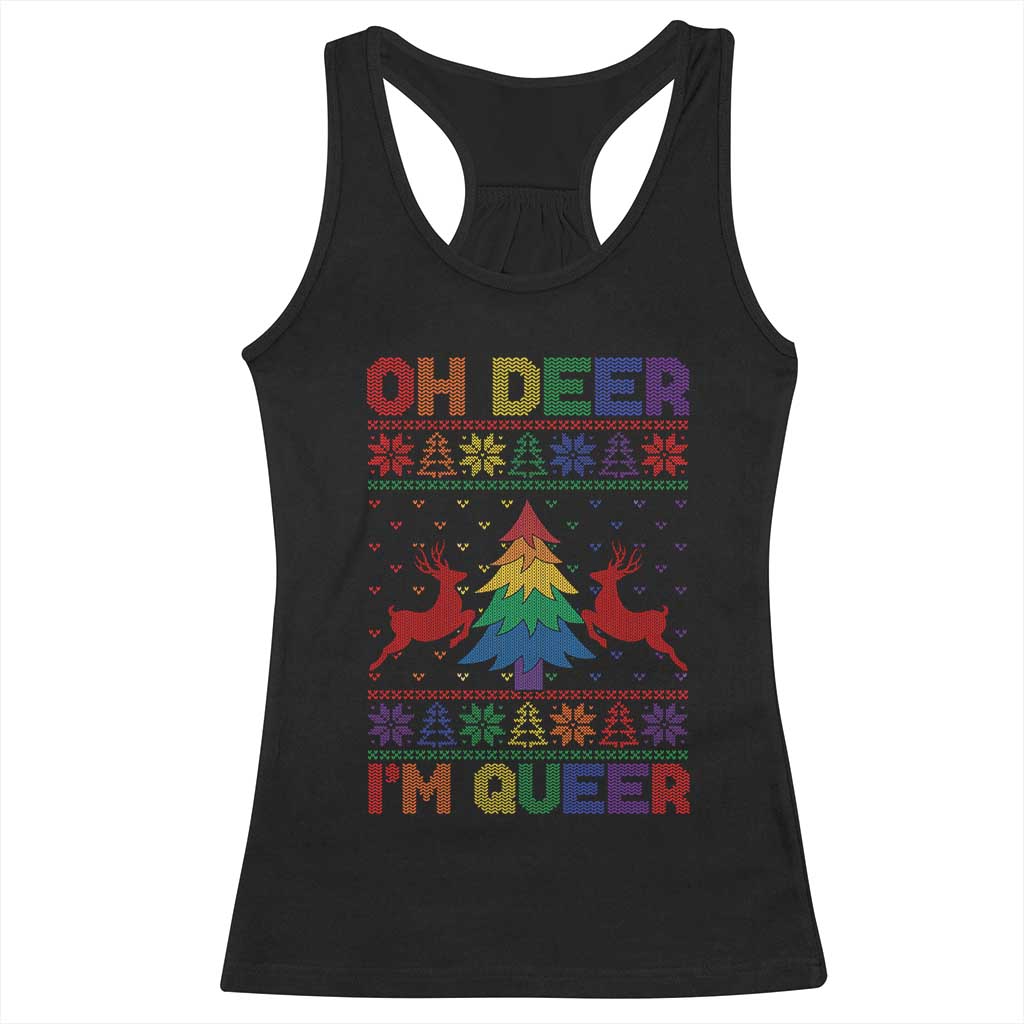 Funny Christmas LGBT Racerback Tank Top Oh Deer Im Queer TS09 Black Print Your Wear