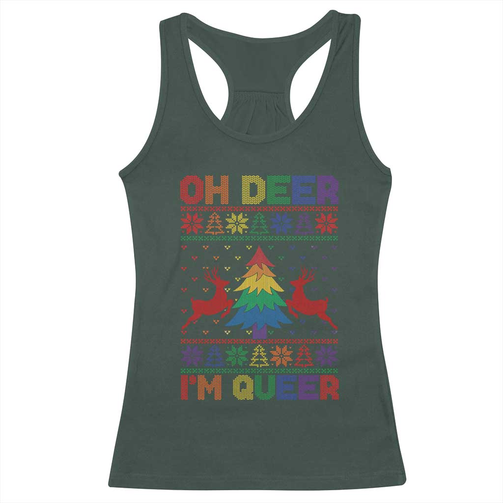 Funny Christmas LGBT Racerback Tank Top Oh Deer Im Queer TS09 Dark Forest Green Print Your Wear
