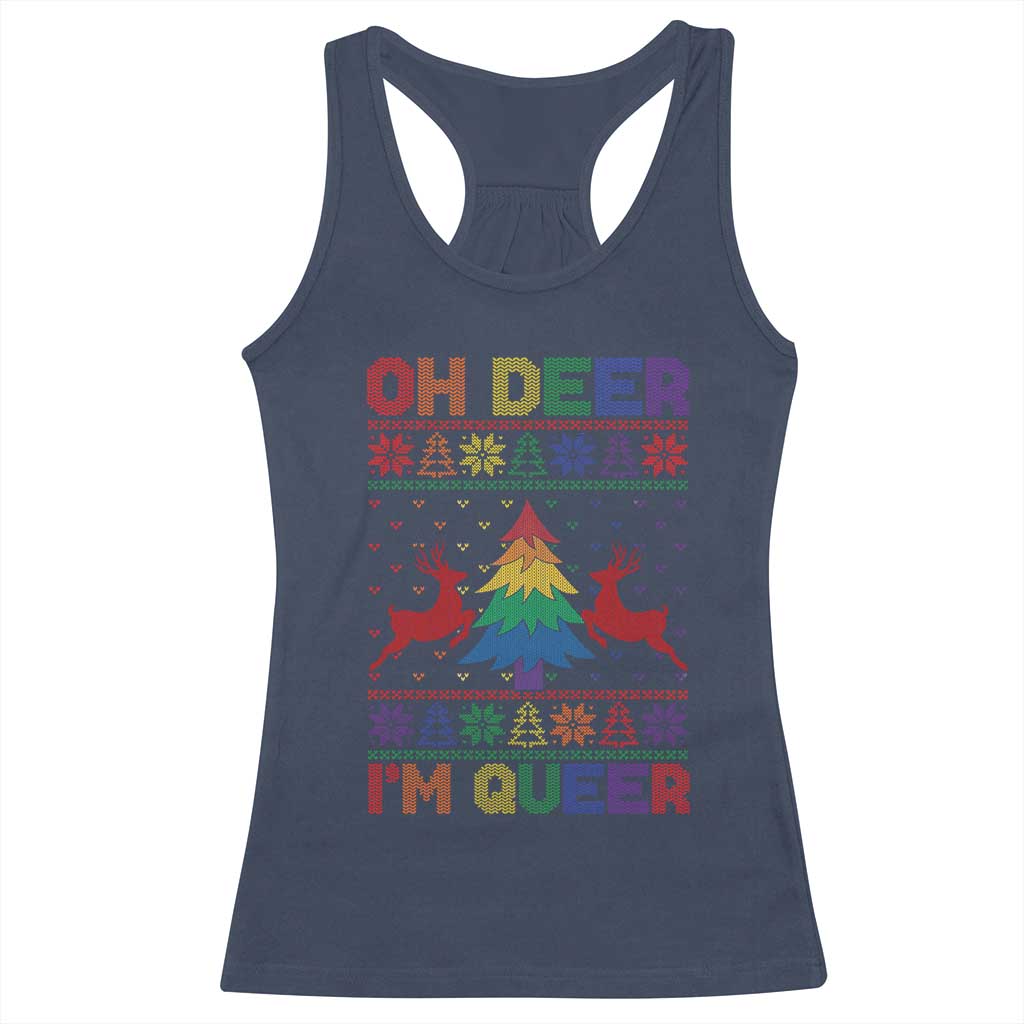 Funny Christmas LGBT Racerback Tank Top Oh Deer Im Queer TS09 Navy Print Your Wear