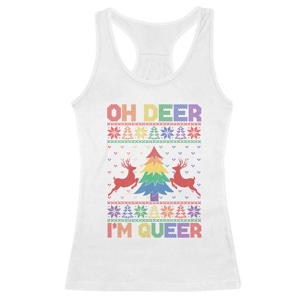 Funny Christmas LGBT Racerback Tank Top Oh Deer Im Queer TS09 White Print Your Wear