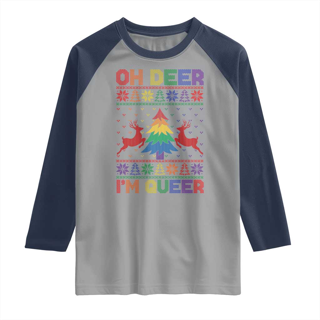 Funny Christmas LGBT Raglan Shirt Oh Deer Im Queer TS09 Sport Gray Navy Print Your Wear