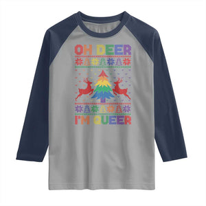 Funny Christmas LGBT Raglan Shirt Oh Deer Im Queer TS09 Sport Gray Navy Print Your Wear