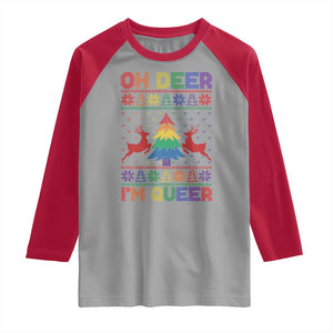 Funny Christmas LGBT Raglan Shirt Oh Deer Im Queer TS09 Sport Gray Red Print Your Wear