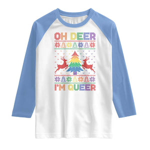 Funny Christmas LGBT Raglan Shirt Oh Deer Im Queer TS09 White Carolina Blue Print Your Wear