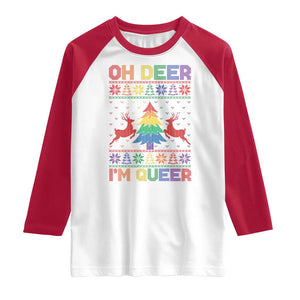 Funny Christmas LGBT Raglan Shirt Oh Deer Im Queer TS09 White Red Print Your Wear