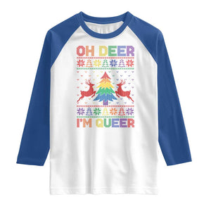 Funny Christmas LGBT Raglan Shirt Oh Deer Im Queer TS09 White Royal Print Your Wear