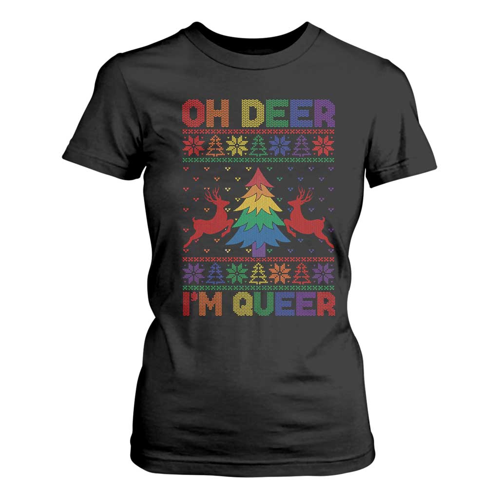 Funny Christmas LGBT T Shirt For Women Oh Deer Im Queer TS09 Black Print Your Wear