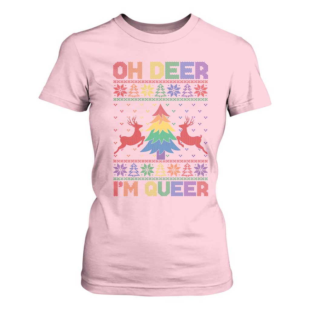 Funny Christmas LGBT T Shirt For Women Oh Deer Im Queer TS09 Light Pink Print Your Wear