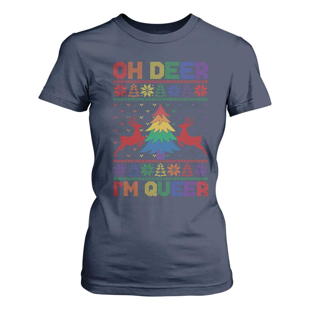 Funny Christmas LGBT T Shirt For Women Oh Deer Im Queer TS09 Navy Print Your Wear