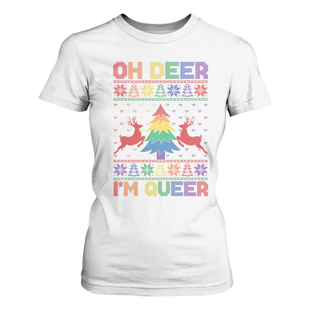 Funny Christmas LGBT T Shirt For Women Oh Deer Im Queer TS09 White Print Your Wear