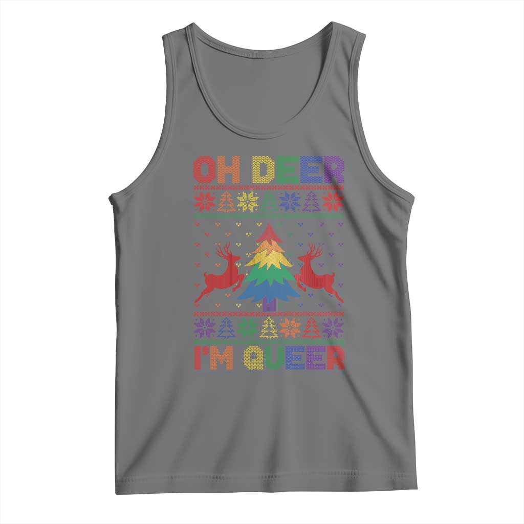 Funny Christmas LGBT Tank Top Oh Deer Im Queer TS09 Black Heather Print Your Wear