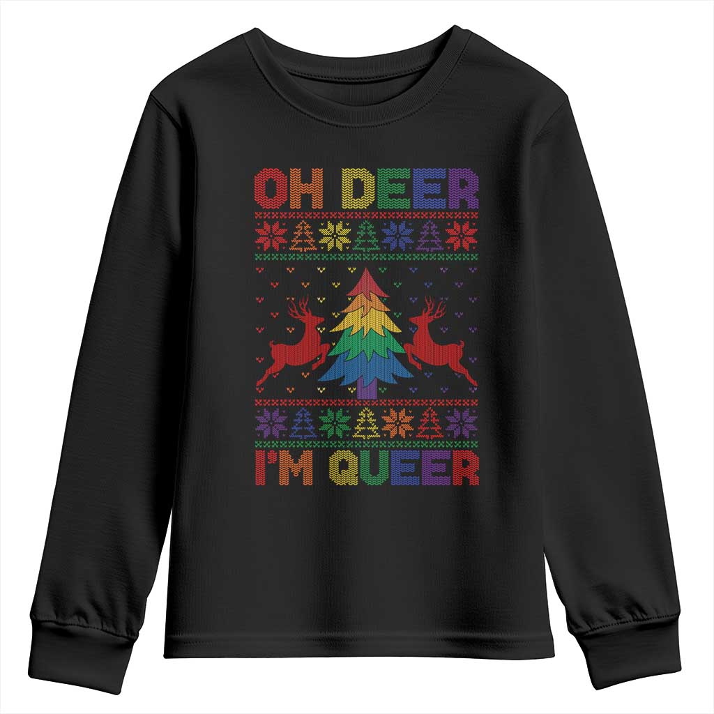 Funny Christmas LGBT Youth Sweatshirt Oh Deer Im Queer TS09 Black Print Your Wear