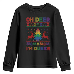 Funny Christmas LGBT Youth Sweatshirt Oh Deer Im Queer TS09 Black Print Your Wear