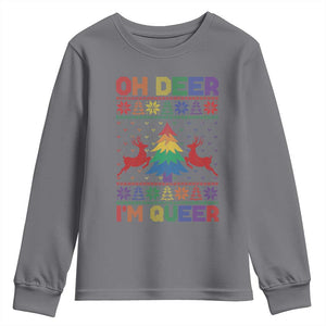 Funny Christmas LGBT Youth Sweatshirt Oh Deer Im Queer TS09 Charcoal Print Your Wear