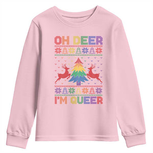 Funny Christmas LGBT Youth Sweatshirt Oh Deer Im Queer TS09 Light Pink Print Your Wear
