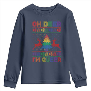 Funny Christmas LGBT Youth Sweatshirt Oh Deer Im Queer TS09 Navy Print Your Wear